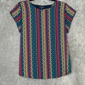 Van Heusen M Medium Shirt Top Blue‎ Nautical Striped Cap Short Sleeve Round Neck